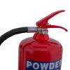 Top view of the red ultrafire 6kg powder extinguisher showing the handle, hose, and pressure gauge gauge