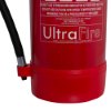 bottom of ultrafire 9kg powder extinguisher showing base and part of hose attachment