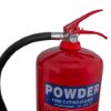 Top view of ultrafire 9kg powder extinguisher showing red handle, pressure gauge, and black hose connection