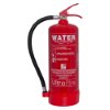 Front view of an Ultrafire 6L water extinguisher showing red body with hose and labelled instructions