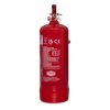 Side view of a red 3ltr water mist cylinder showing safety and certification labels