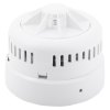 angled view of ultrafire radio interlinked 10yr battery heat alarm showing white round device with vents and sensor