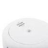 Ultra fire smoke alarm showing a close up of the test hush button on the device