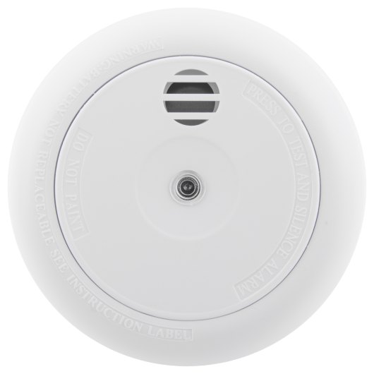Front view of the ultra fire smoke alarm showing its round white design and central sensor area