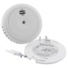 Ultra fire smoke alarm shown with separate back plate and mounting screws, white circular design