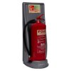 Ultrafire economy fire extinguisher stand single grey shown at an angle with a red foam fire extinguisher and a foam sign panel above