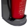 Base of ultrafire economy fire extinguisher stand single grey showing bottom with p50 label and part of red fire extinguisher