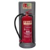 ultrafire economy fire extinguisher stand single grey holding a red foam fire extinguisher with label and instructions visible