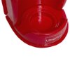 Close up of the base of the ultra fire single economy fire extinguisher stand in red showing the circular holder and label