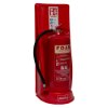 ultrafire economy fire extinguisher stand single red shown at an angle with attached foam sign and hose