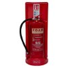 ultrafire economy fire extinguisher stand single red shown from the front with foam fire extinguisher and sign