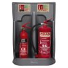 ultrafire economy fire extinguisher stand double grey holding two red extinguishers with safety signs at top