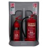 ultrafire economy fire extinguisher stand double grey showing front with two red extinguishers and extinguishers sign B