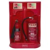 Ultrafire economy fire extinguisher stand double red with two extinguishers and front safety signs