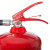 a close up view of the handle to the red 6ltr water mist fire extinguisher